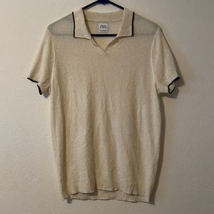 Zara Knit Polo, Cream, Off White, Revere Collar, Vacation, Summer, Simple